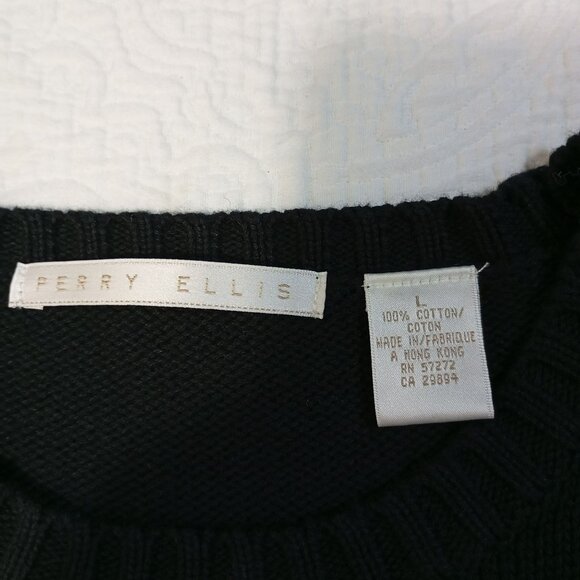 Perry Ellis Sweater Womens 100% Cotton Colorblock Gray, Black and Purple Size L - Picture 2 of 7